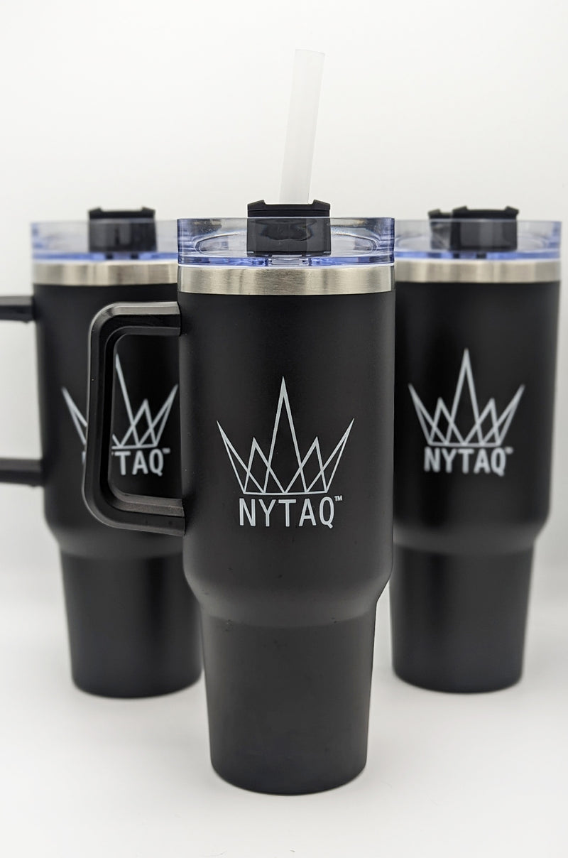 NYTAQ™ Stainless Steel Black Travel Mug Tumbler with Straw