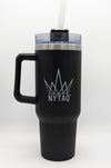 NYTAQ™ Stainless Steel Black Travel Mug Tumbler with Straw