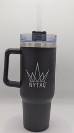 NYTAQ™ Stainless Steel Black Travel Mug Tumbler with Straw