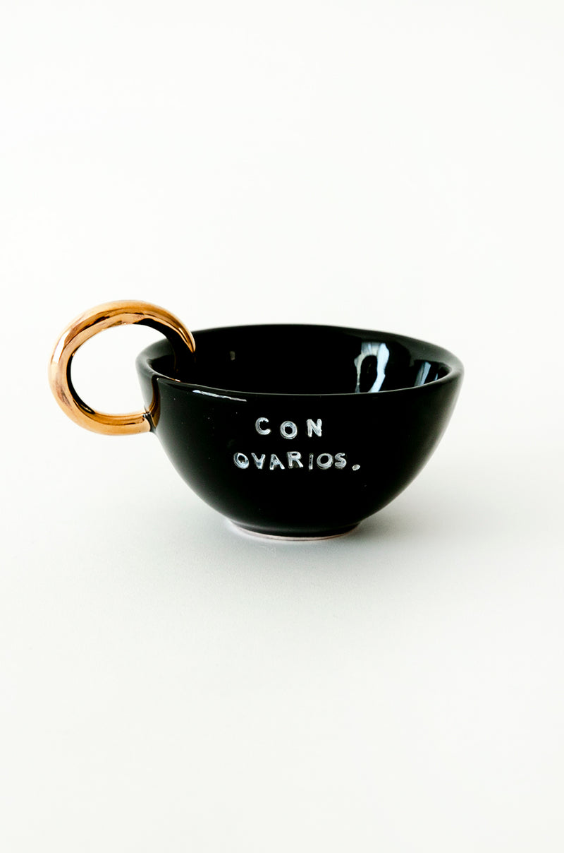 24K Gold Ceramic Con Ovarios.™ Cappuccino Mug In Black