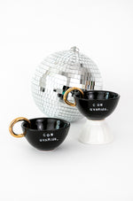 24K Gold Ceramic Con Ovarios. Cappuccino Mug In Black