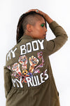 My Body My Rules Green Army Jacket